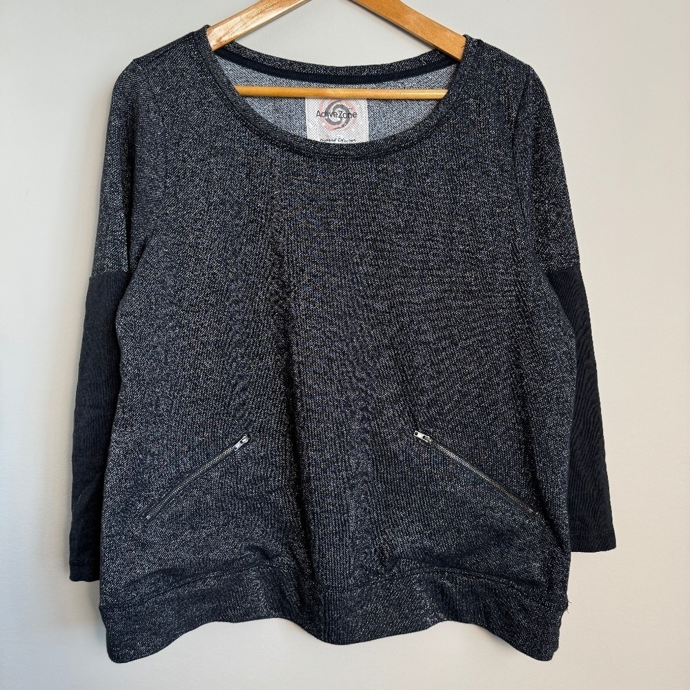Active Zone Weekend Collection Women's Black‎ Metallic Long Sleeve Top Size X